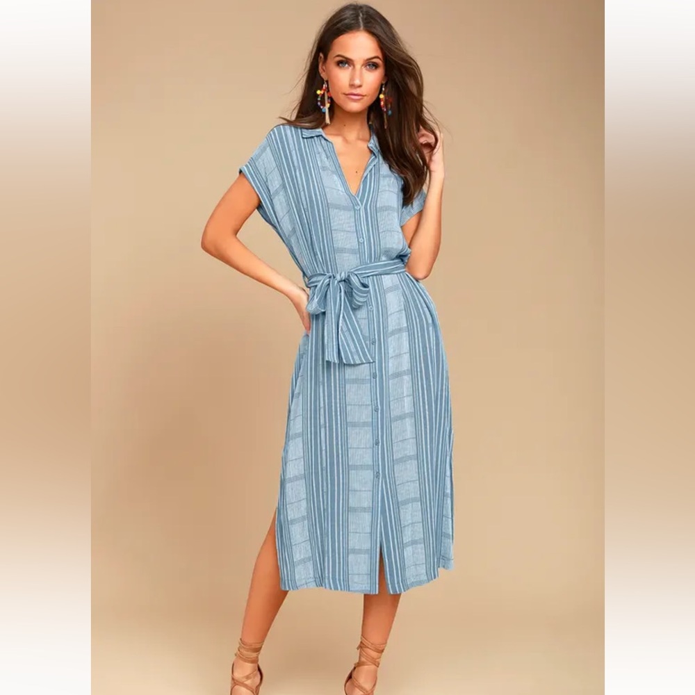 Lulu’s I'm the One Blue and White Striped Shirt Dress